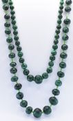 TWO MALACHITE BEADED NECKLACES