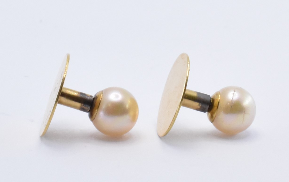 PAIR OF FRENCH 18CT GOLD & PEARL COLLAR STUDS - Image 4 of 4