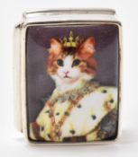 SILVER PILL BOX WITH ENAMELLED CAT