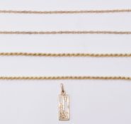 TWO 9CT GOLD NECKLACE CHAINS & PENDANT