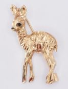 9CT GOLD & SAPPHIRE DEER BROOCH