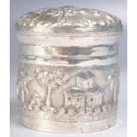 INDIAN SILVER REPOUSSE CADDY JAR