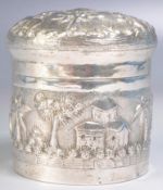 INDIAN SILVER REPOUSSE CADDY JAR
