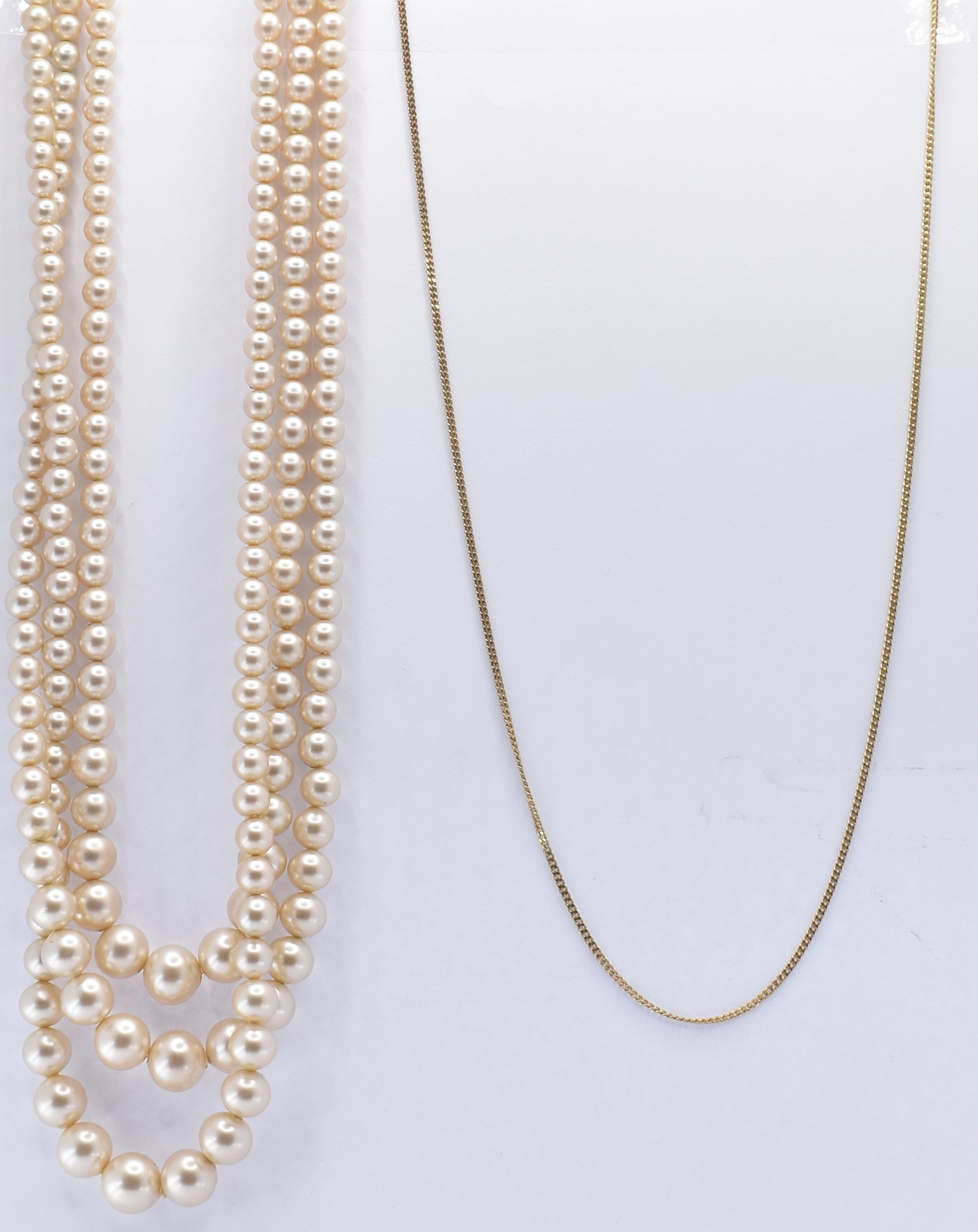 14CT GOLD NECKLACE CHAIN & CIRO PEARL NECKLACE