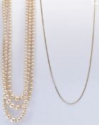 14CT GOLD NECKLACE CHAIN & CIRO PEARL NECKLACE