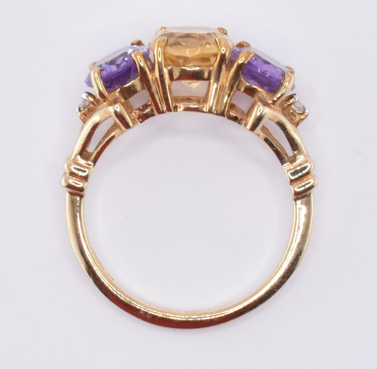 9CT GOLD CITRINE AMETHYST & DIAMOND RING - Image 7 of 9