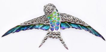 SILVER PLIQUE A JOUR BIRD BROOCH SET WITH MARCASITES