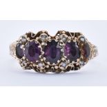 VICTORIAN 9CT GOLD AMETHYST FIVE STONE RING