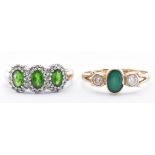 TWO 9CT GOLD & GREEN STONE RINGS