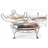 WITHDRAWN THREE SILVER PLATED TUREENS INCLUDING ATKIN BROTHERS