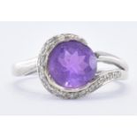 9CT WHITE GOLD AMETHYST & DIAMOND RING