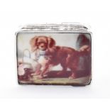 SILVER AND ENAMEL DOG PILL POT