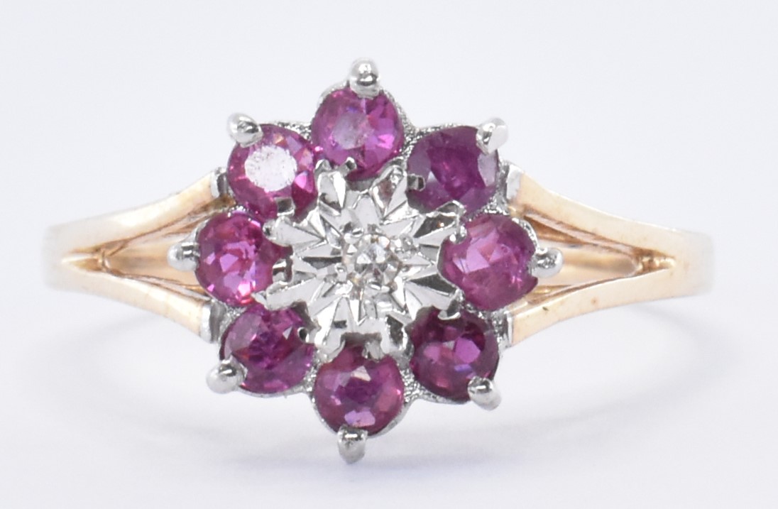 HALLMARKED 9CT RUBY & DIAMOND CLUSTER RING - Image 2 of 6