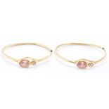 PAIR OF 18CT GOLD WHITE AND PINK STONE HOOP EARRINGS