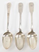 THREE GEORGE III AND VICTORIAN SILVER TABLE SPOONS