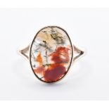 9CT GOLD & MOSS AGATE CABOCHON RING