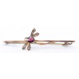 EDWARDIAN 9CT GOLD & RED STONE BUG BROOCH