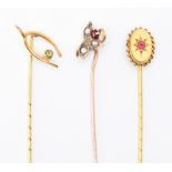 THREE VICTORIAN 9CT GOLD STICK PINS