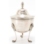 SILVER LIDDED BOWL WITH LIONS PAW FEET