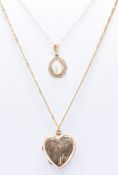 TWO 9CT GOLD PENDANT NECKLACES & YELLOW METAL PENDANTS