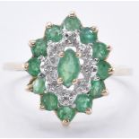 9CT GOLD EMERALD & DIAMOND CLUSTER RING