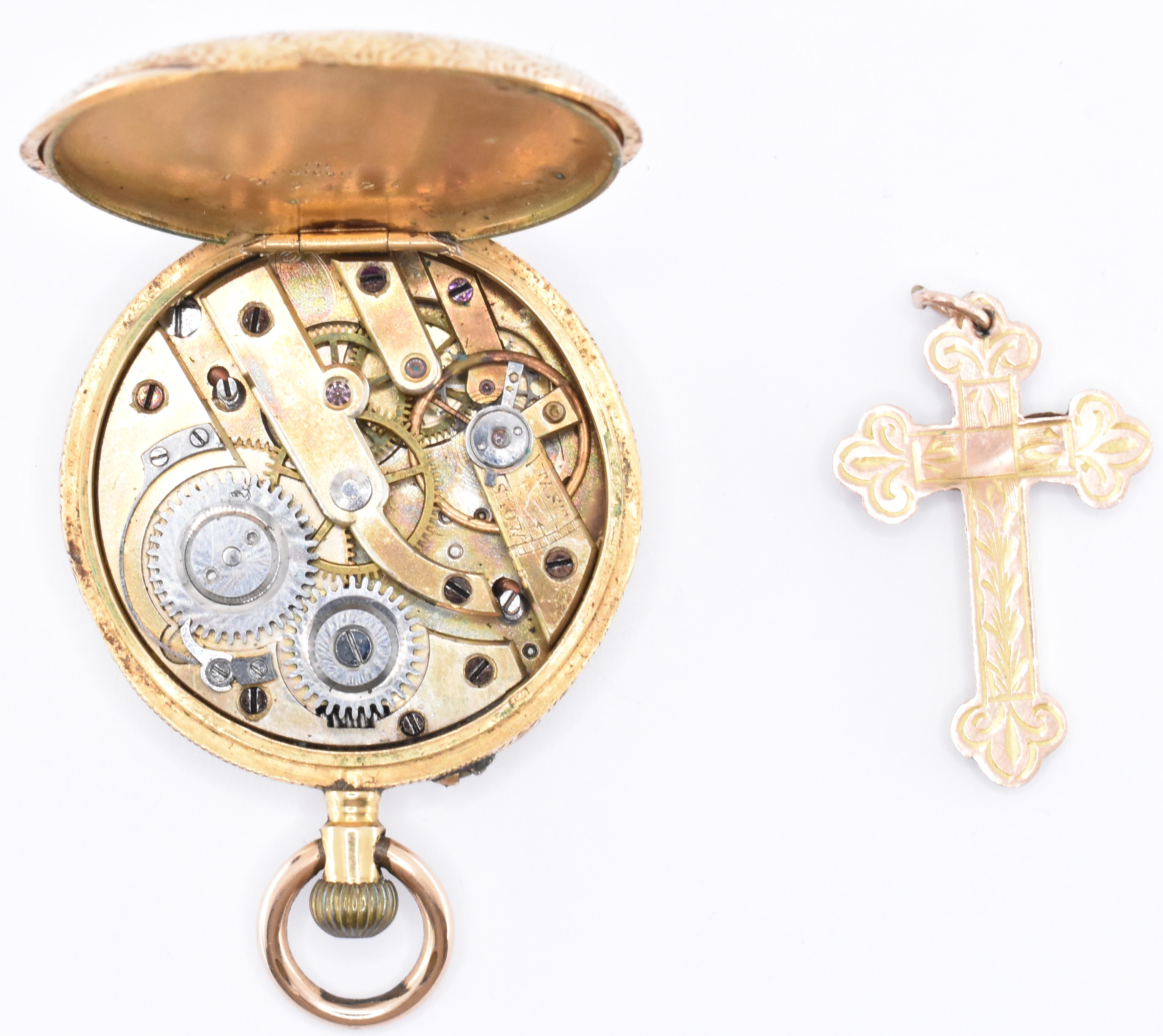 VICTORIAN 18CT GOLD POCKET WATCH & CRUCIFIX PENDANT - Image 3 of 6