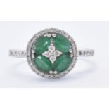 HALLMARKED 18CT WHITE GOLD EMERALD & DIAMOND RING