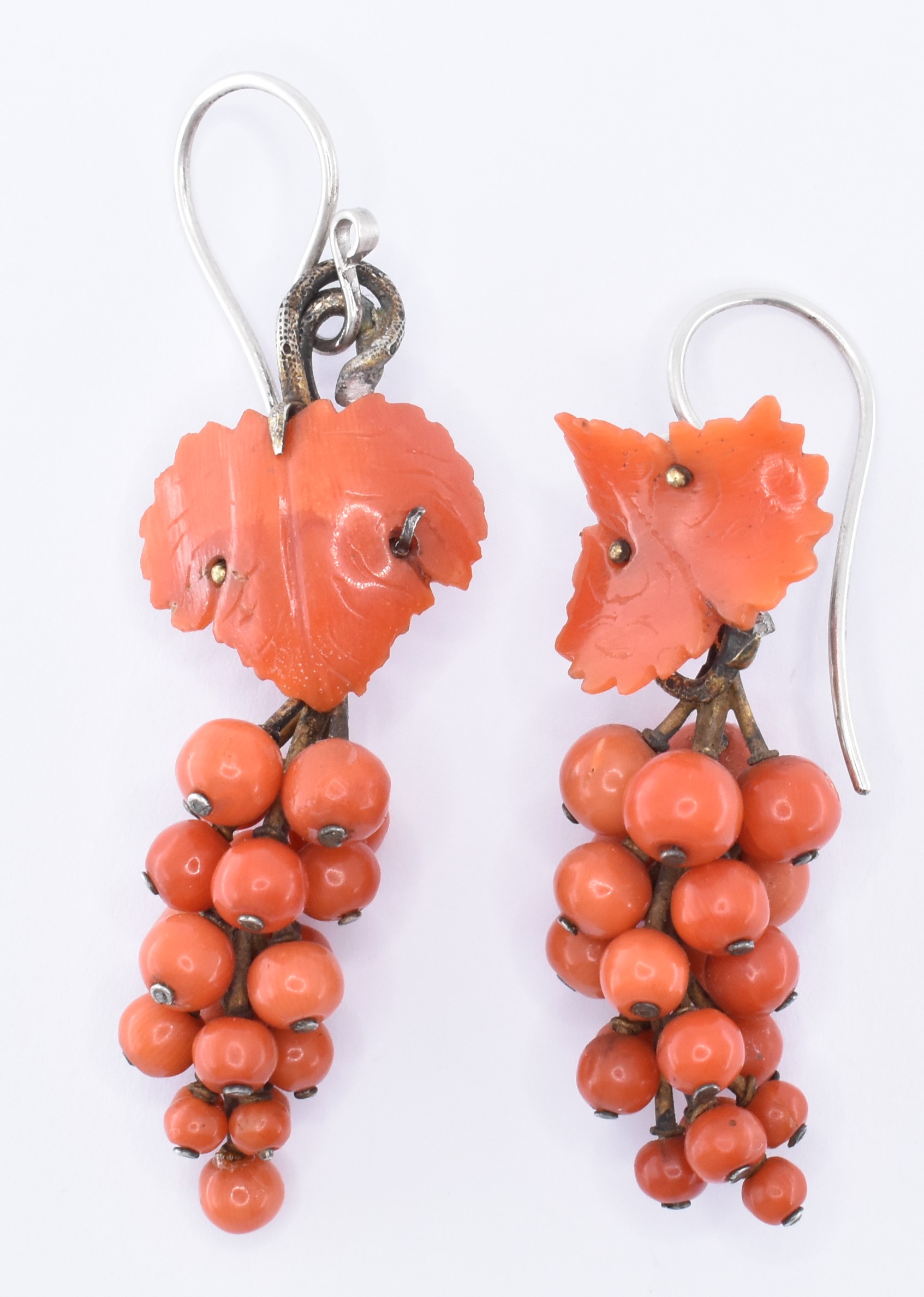 PAIR OF VICTORIAN CORAL GRAPE VINE EARRINGS