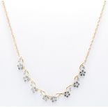 18CT GOLD BLUE & WHITE STONE FLORAL COLLAR NECKLACE