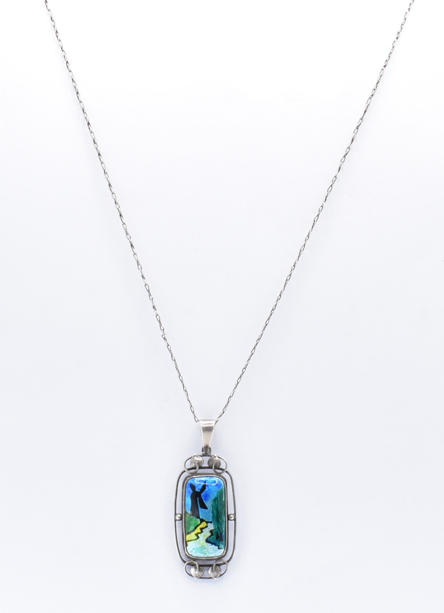 ARTS & CRAFTS SILVER ENAMELLED PENDANT NECKLACE - Image 2 of 5