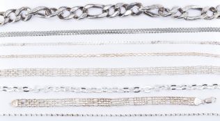 ASSORTMENT OF SILVER NECKLACES & BRACELETS