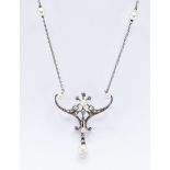 VICTORIAN DIAMOND & PEARL PENDANT NECKLACE