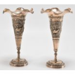 PAIR OF INDIAN SILVER WHITE METAL STEM VASES