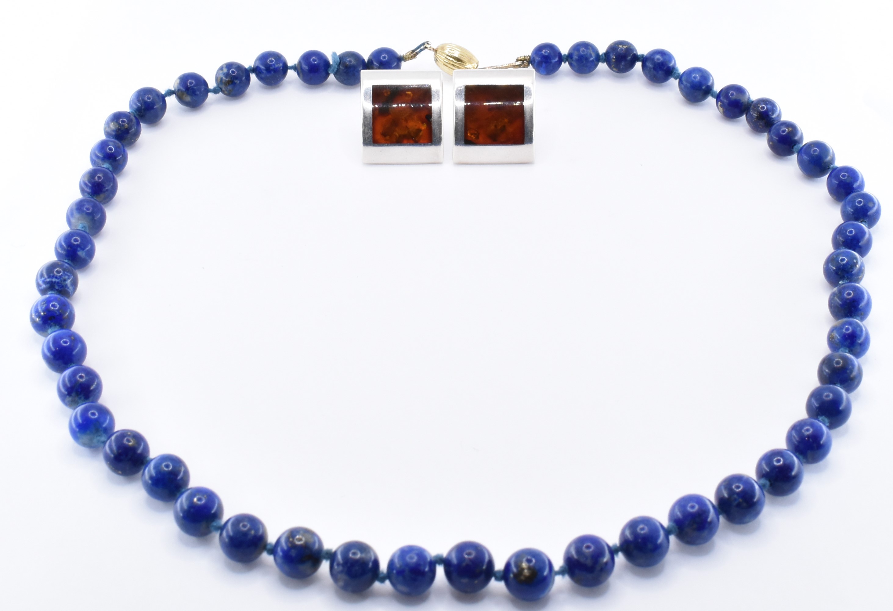 LAPIS LAZULI NECKLACE & AMBER SET EARRINGS