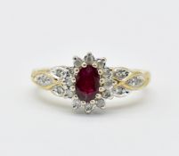 9CT GOLD RUBY & DIAMOND CLUSTER RING