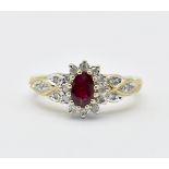 9CT GOLD RUBY & DIAMOND CLUSTER RING