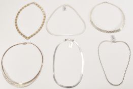 COLLECTION OF SILVER FLAT SNAKE CHAIN NECKLACES