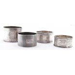 FIVE 20TH CENTURY SILVER NAPKIN RINGS