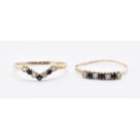 TWO HALLMARKED 9CT GOLD CZ & BLACK STONE RINGS