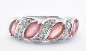 HALLMARKED 18CT WHITE GOLD PINK STONE & DIAMOND RING