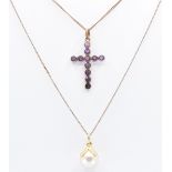 TWO 9CT GOLD PENDANT NECKLACES INCLUDING AMETHYST CRUCIFIX