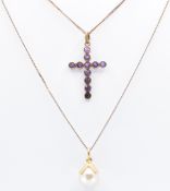 TWO 9CT GOLD PENDANT NECKLACES INCLUDING AMETHYST CRUCIFIX