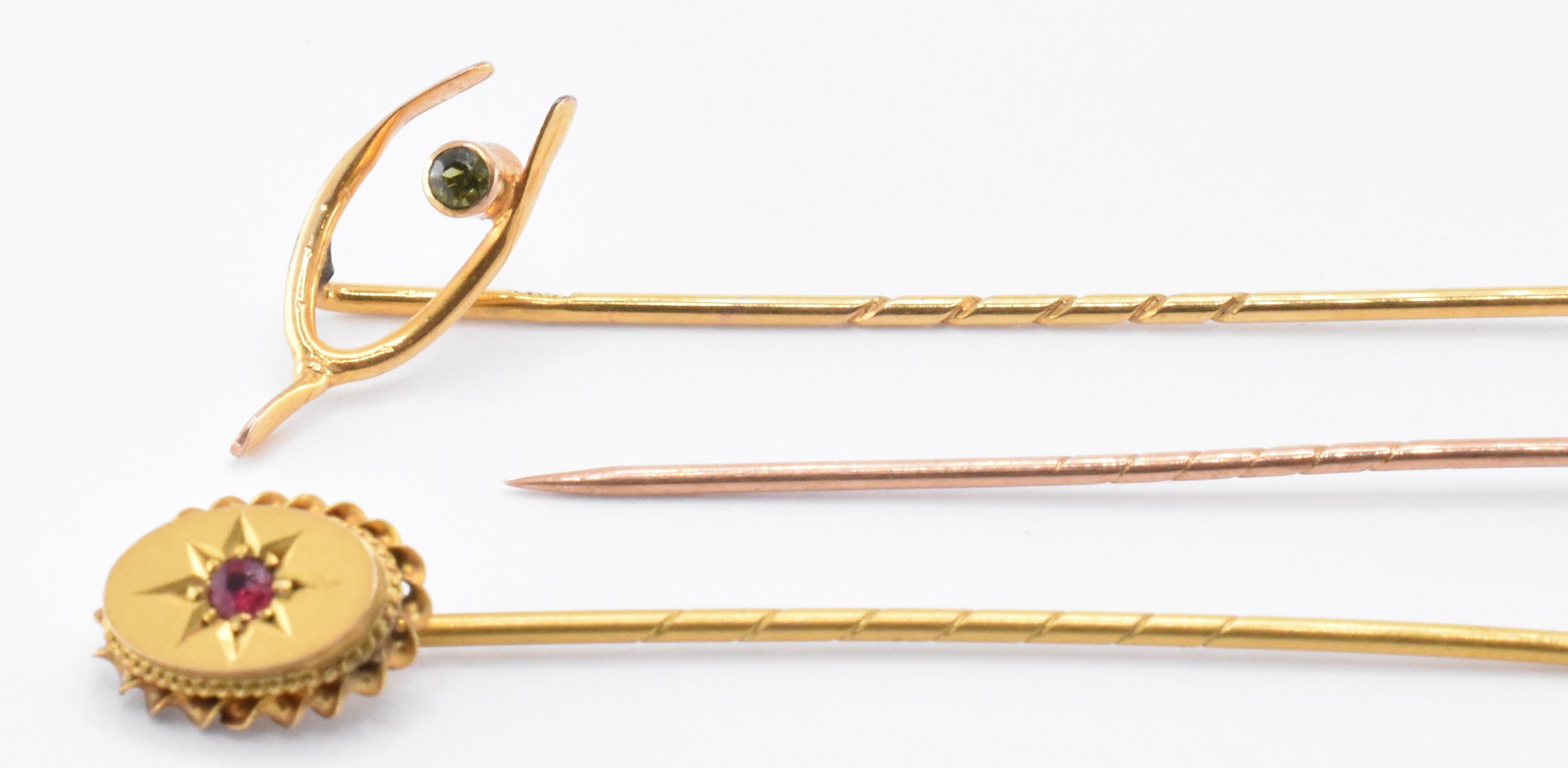 THREE VICTORIAN 9CT GOLD STICK PINS - Image 3 of 5