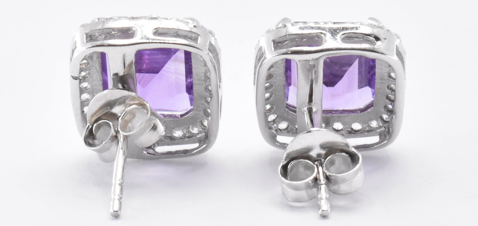 PAIR OF SILVER CZ & AMETHYST STUD EARRINGS - Image 3 of 3