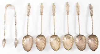 VICTORIAN SILVER APOSTLE SPOONS & TONGS