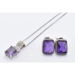 9CT WHITE GOLD & CZ PENDANT WITH AMETHYST EARRINGS
