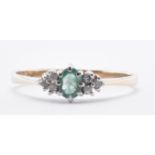 9CT GOLD EMERALD & DIAMOND RING