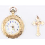 VICTORIAN 18CT GOLD POCKET WATCH & CRUCIFIX PENDANT