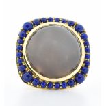 DANISH 18CT GOLD MOONSTONE & LAPIS LAZULI COCKTAIL RING