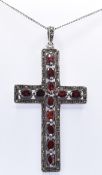 SILVER & GARNET CRUCIFIX PENDANT